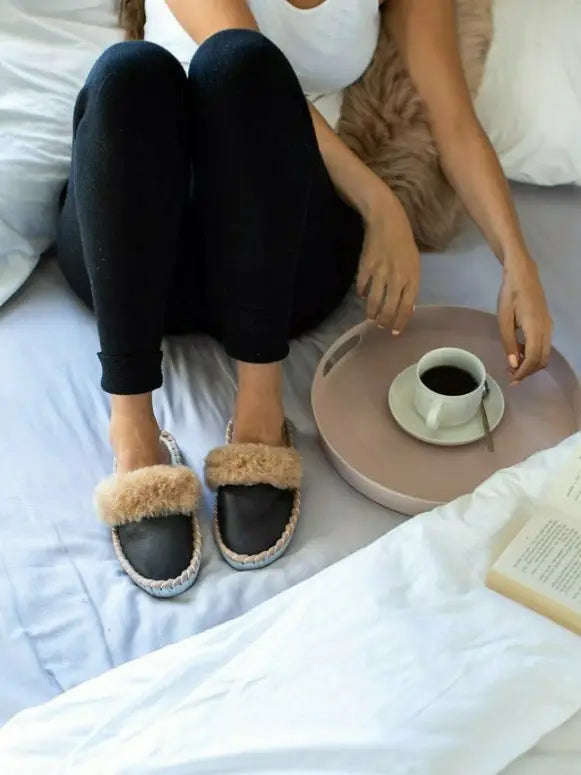 Dark Sheepskin Mule Slippers